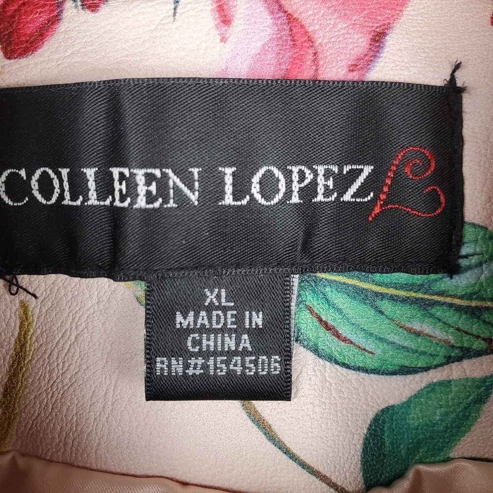 Colleen Lopez Floral Faux Leather Jacket - Pink, Blue, Green, Yellow. XL - Picture 3 of 10